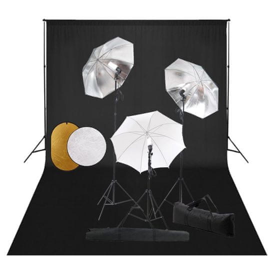 Greatstore Foto studio set s lampami, deštníky, pozadím a odraznou deskou