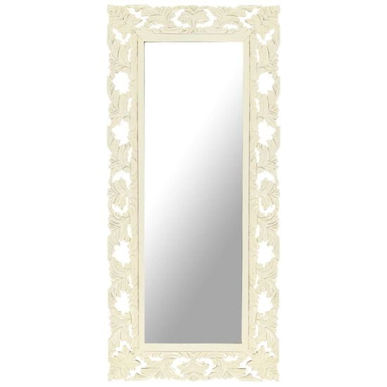 Vidaxl Ručně vyřezávané zrcadlo bílé 110 x 50 cm masivní mangovník