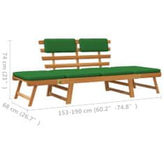 Greatstore Zahradní lavice s polštářky 2 v 1 190 cm masivní akácie