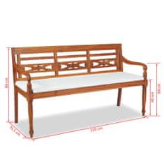 Vidaxl Zahradní lavice Batavia s poduškou 150 cm teak