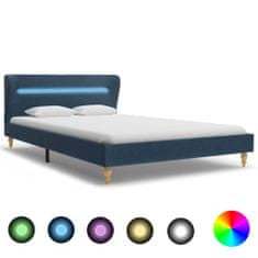 Greatstore Rám postele s LED světlem modrý textil 140 x 200 cm