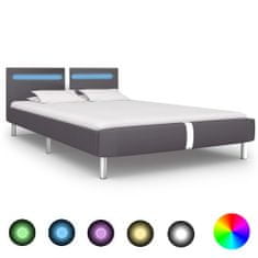 Greatstore Rám postele s LED světlem šedý umělá kůže 140 x 200 cm