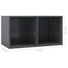 Greatstore Úložný box na LP desky šedý vysoký lesk 71x34x36 cm dřevotříska