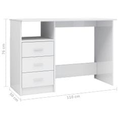 Greatstore Psací stůl se zásuvkami bílý s leskem 110x50x76 cm dřevotříska