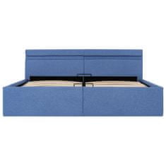 Greatstore Rám postele s úložným prostorem LED modrý textil 180 x 200 cm