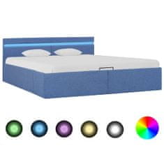 Greatstore Rám postele s úložným prostorem LED modrý textil 160 x 200 cm