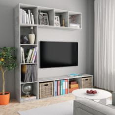 Greatstore 3dílná TV skříňka a knihovna betonově šedá 180 x 30 x 180 cm