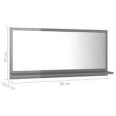 Vidaxl Koupelnové zrcadlo šedé vysoký lesk 80x10,5x37 cm dřevotříska