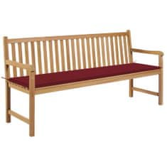 Greatstore Zahradní lavice s vínově červenou poduškou 175 cm masivní teak