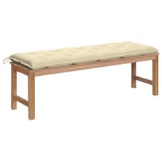 Greatstore Zahradní lavice s krémově bílou poduškou 150 cm masivní teak