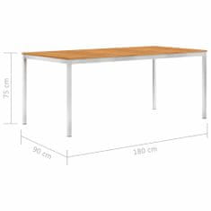 Greatstore Zahradní jídelní stůl 180x90x75 cm masivní akácie a nerez ocel