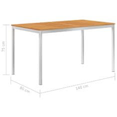 Greatstore Zahradní jídelní stůl 140x80x75 cm masivní akácie a nerez ocel