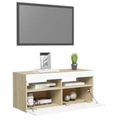 Greatstore TV skříňka s LED osvětlením bílá a dub sonoma 90 x 35 x 40 cm