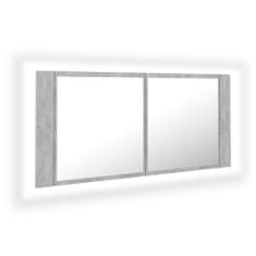Greatstore LED koupelnová skřínka se zrcadlem betonově šedá 100x12x45 cm