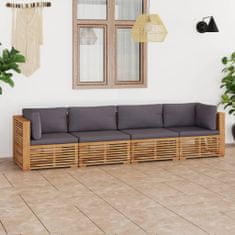 Greatstore Zahradní 4místná pohovka s poduškami masivní teak