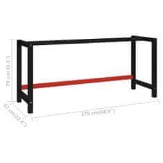 Greatstore Kovový rám pracovního stolu 175 x 57 x 79 cm černá a červená