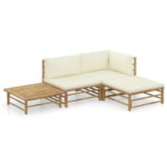 Greatstore 4dílná zahradní sedací souprava + krémově bílé podušky bambus