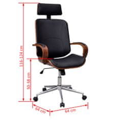 Vidaxl Otočná kancelářská ohýbaná koženková židle s opěrkou hlavy