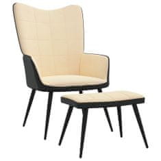 Greatstore Relaxační křeslo se stoličkou krémově bílé samet a PVC