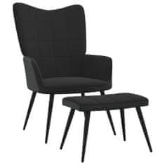 Greatstore Relaxační křeslo se stoličkou černé samet a PVC