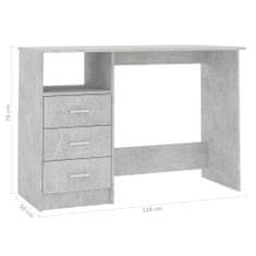 Vidaxl Psací stůl se zásuvkami betonově šedý 110x50x76 cm dřevotříska
