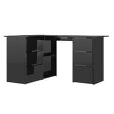 Greatstore Rohový psací stůl černý vysoký lesk 145x100x76 cm dřevotříska
