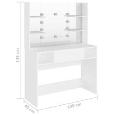 Greatstore Kosmetický stolek s LED světly 100 x 40 x 135 cm MDF bílý