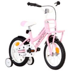 Vidaxl Dětské kolo s předním nosičem 14'' bílo-růžové