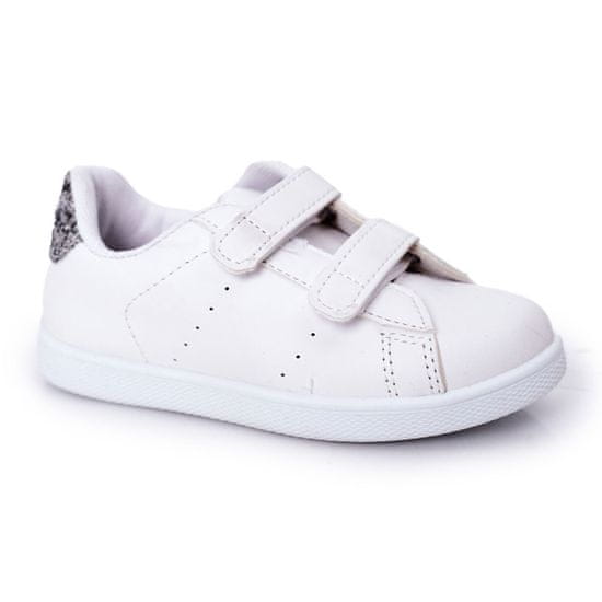 Dětská tenisová obuv na suchý zip bílo-stříbrná