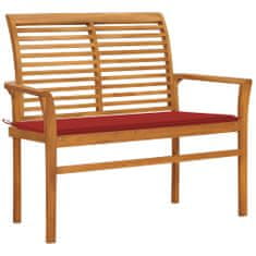 Vidaxl Zahradní lavice s červenou poduškou 112 cm masivní teak