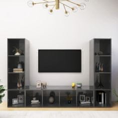 Greatstore TV skříňky 3 ks šedé vysoký lesk 142,5x35x36,5 cm dřevotříska