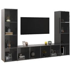 Greatstore TV skříňky 3 ks šedé vysoký lesk 142,5x35x36,5 cm dřevotříska