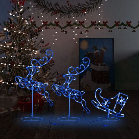 Greatstore Akryloví vánoční létající sobi a sáně 260 x 21 x 87 cm modří