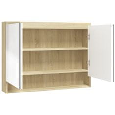 Greatstore Koupelnová skříňka se zrcadlem 80x15x60 cm MDF bílá a dubová