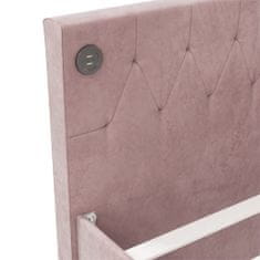 Vidaxl Lehátko s matrací a USB, růžový samet, 90x200 cm