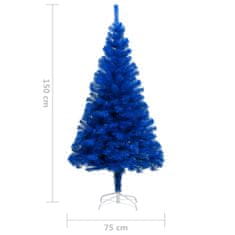 Greatstore Umělý vánoční stromek s LED diody a stojanem modrý 150 cm PVC