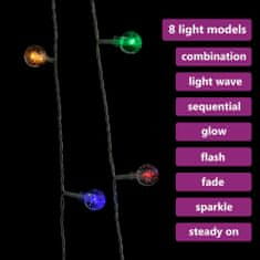 Greatstore Světelný řetěz kulaté žárovky 20 m 200 LED více barev 8 funkcí