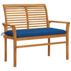 Greatstore Zahradní lavice s modrou poduškou 112 cm masivní teak