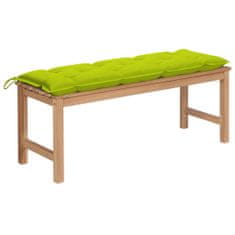 Greatstore Zahradní lavice s jasně zelenou poduškou 120 cm masivní teak