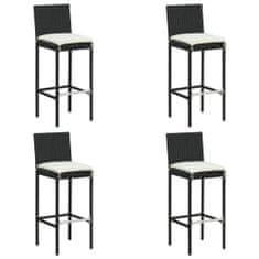 Vidaxl Zahradní barové stoličky s poduškami 4 ks černé polyratan