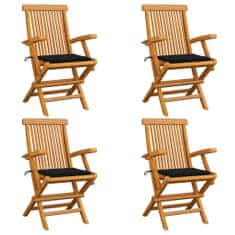 Greatstore Zahradní židle s černými poduškami 4 ks masivní teak