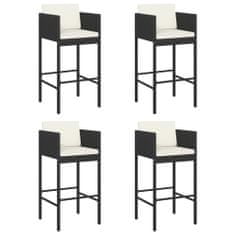 Vidaxl Barové stoličky 4 ks s poduškami černé polyratan
