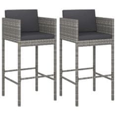 Vidaxl Barové stoličky 2 ks s poduškami šedé polyratan
