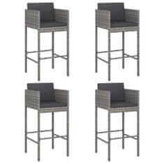 Vidaxl Barové stoličky 4 ks s poduškami šedé polyratan