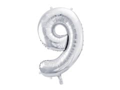 PartyDeco Fóliový balónek Číslo 9 stříbrný 86cm