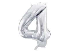 PartyDeco Fóliový balónek Číslo 4 stříbrný 86cm