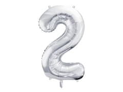 PartyDeco Fóliový balónek Číslo 2 stříbrný 86cm
