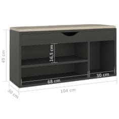 Greatstore Lavice s botníkem a poduškou šedá 104 x 30 x 49 cm dřevotříska