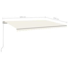 Greatstore Ručně zatahovací markýza s LED světlem 500 x 350 cm krémová