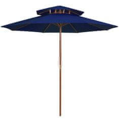 Greatstore Dvoupatrový slunečník s dřevěnou tyčí modrý 270 cm